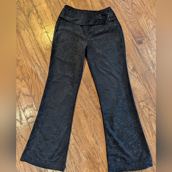 Vintage Y2K Velour flare pants with wide fringe belt Size S/M - Picture 1 of 6
